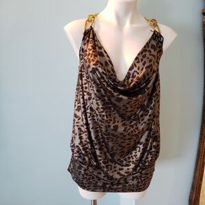 CHEETAH COWL NECK CAMI WITH GOLD STRAP NWT